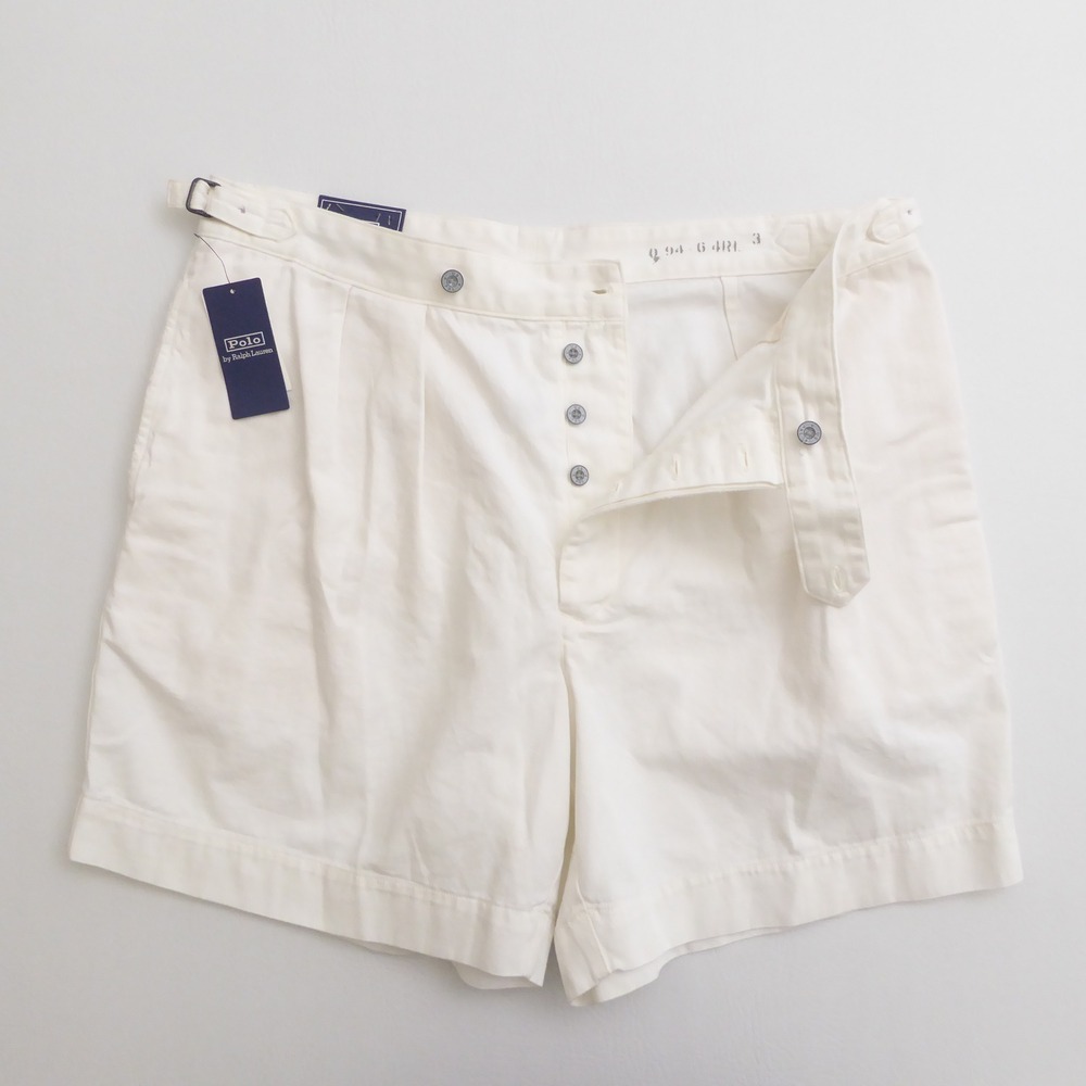 Polo Ralph Lauren Mens 7-Inch Twill Officers Shorts White Pleated Button Fly 38